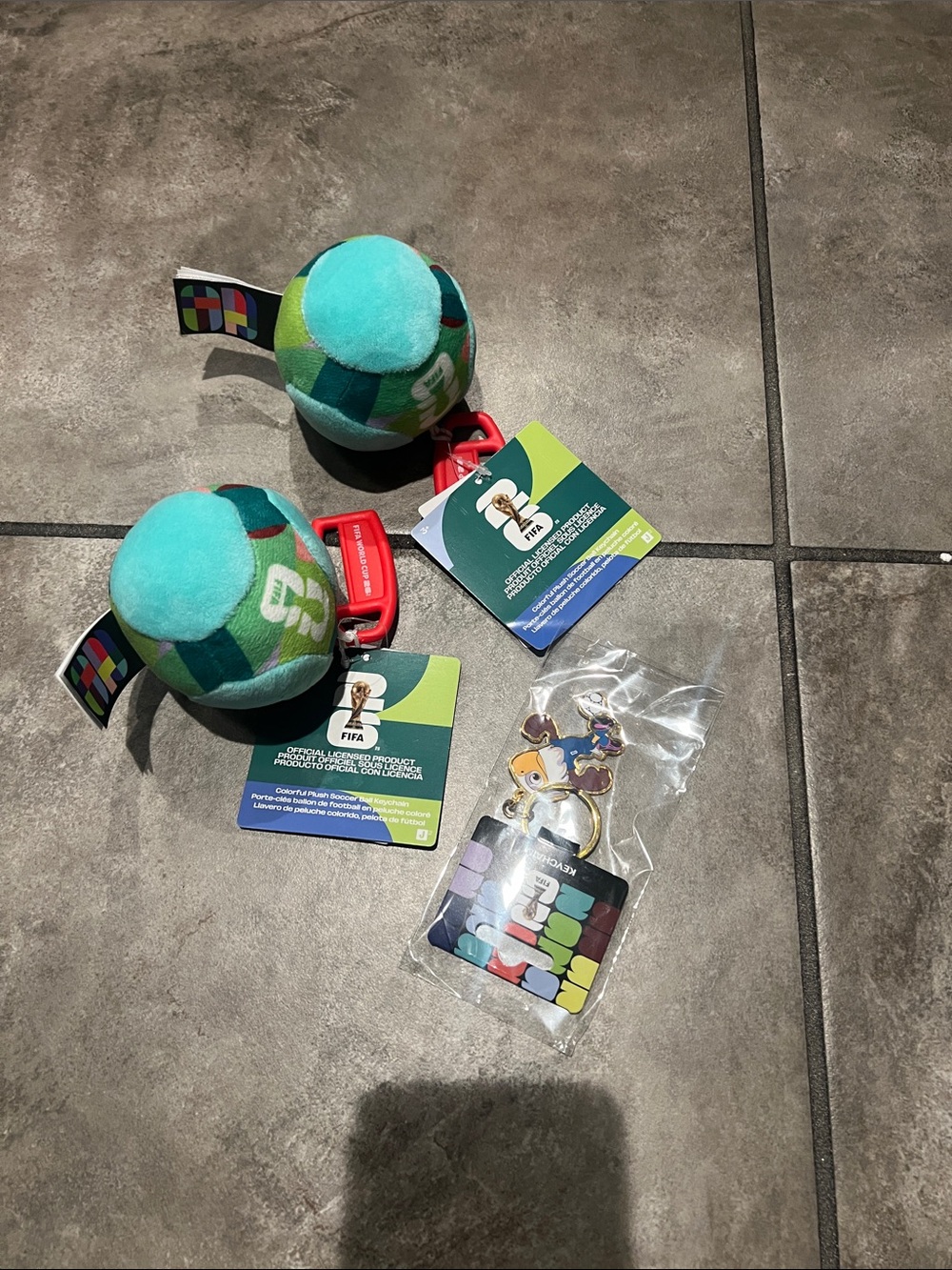 3 FIFA World Cup Keychain & Plush Tag Set - Green, Red, Blue